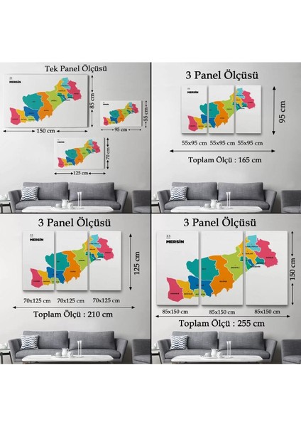 Mersin Ili ve Ilçeler Haritası Dekoratif Kanvas Tablo 1418 indirimleri