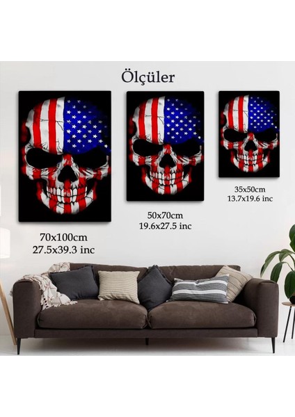 Amerika Bayrağı ve Kurukafa Dekoratif Duvar TABLOSU-6356 indirimleri