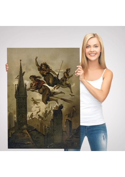 Kasabanın Üzerinde Uçan Çadılar Tablosu, Witches HALLOWEEN-6358 modelleri