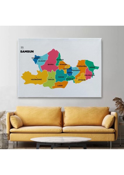 Samsun Ili ve Ilçeler Haritası Dekoratif Kanvas Tablo 1445 fiyatları