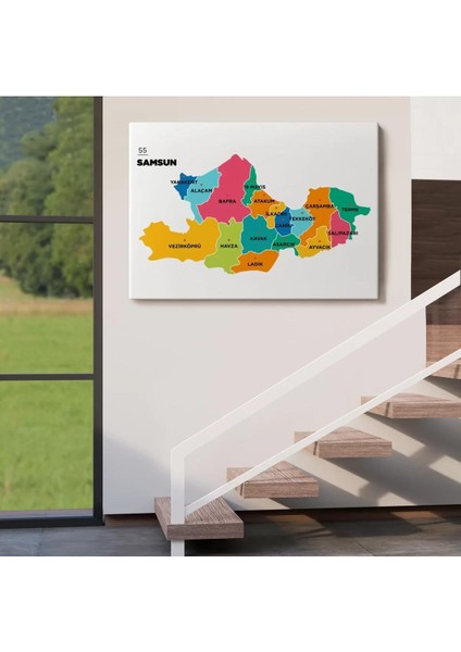 Samsun Ili ve Ilçeler Haritası Dekoratif Kanvas Tablo 1445 fırsatları