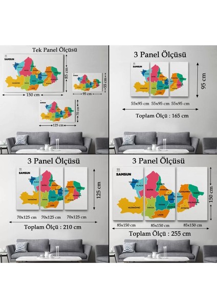 Samsun Ili ve Ilçeler Haritası Dekoratif Kanvas Tablo 1445 indirimleri