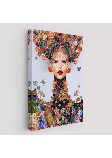 Çiçek ve Kadın Temalı Dekoratif Duvar TABLOSU-6338