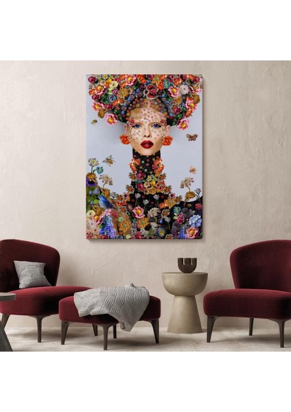 Çiçek ve Kadın Temalı Dekoratif Duvar TABLOSU-6338 fiyatları