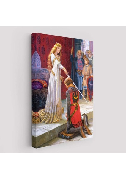 The Accolade - Edmund Blair Leighton Şövalyenin Kraliçeye Sadakat TABLOSU-6460
