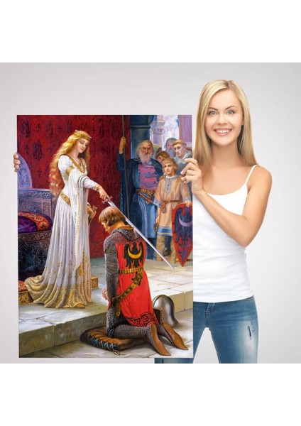 The Accolade - Edmund Blair Leighton Şövalyenin Kraliçeye Sadakat TABLOSU-6460 modelleri