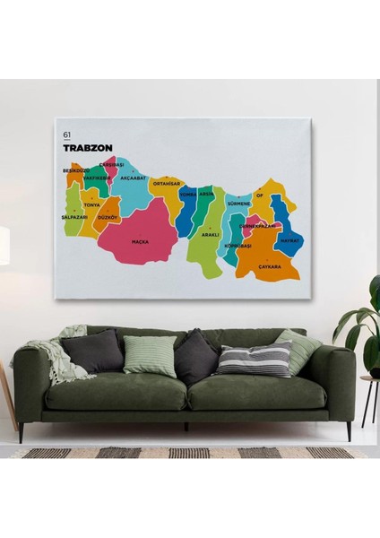 Trabzon Ili ve Ilçeler Haritası Dekoratif Kanvas Tablo 1469 fiyatları