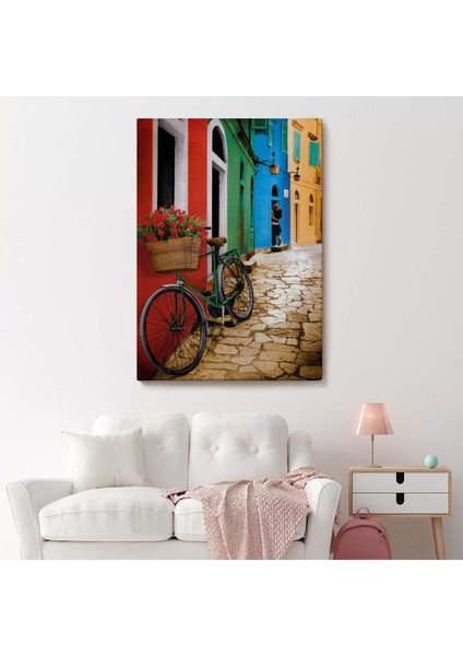 Sokaktaki Çiçekli Bisiklet Duvar TABLOSU-6453 fiyatları