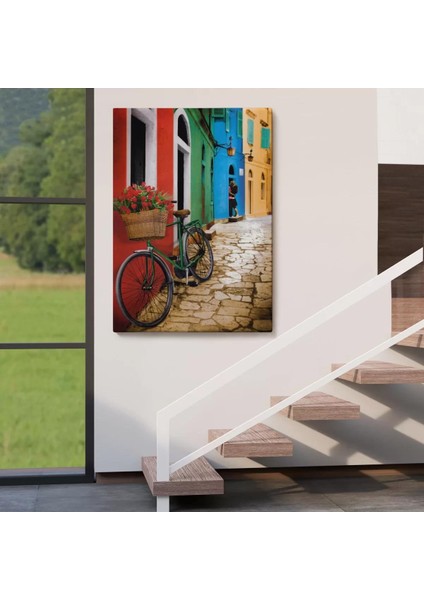 Sokaktaki Çiçekli Bisiklet Duvar TABLOSU-6453 fırsatları