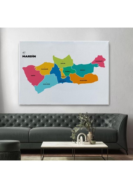 Mardin Ili ve Ilçeler Haritası Dekoratif Kanvas Tablo 1415