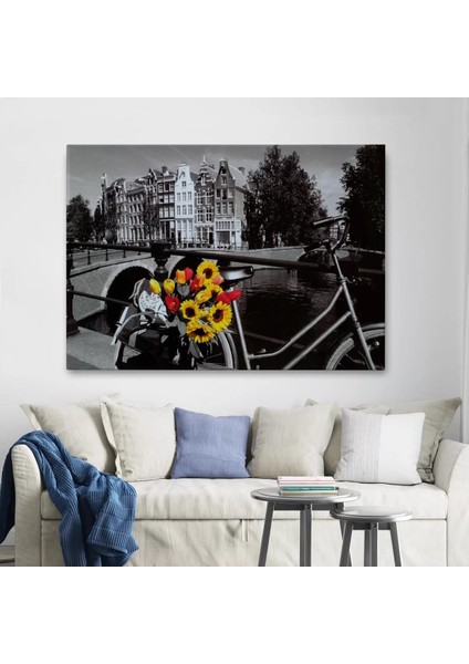 Amsterdam Kanallarındaki Bisiklet ve Laleler TABLOSU-6594 fiyatları