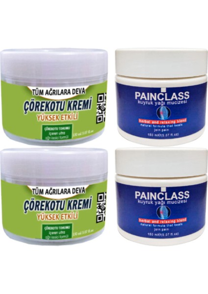 2 Adet Çörek Otu Kremi 150 ml Büyük Boy Krem + 2 Adet Painclass Kuyruk Yağı Kremi 150 ml / Kas Diz Dirsek Sırt Bel Iskelet Agrilarina Masaj Seti - Secenek_variant_property : 2ye2