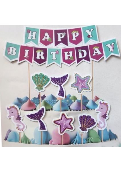 Deniz Kızı Happy Birthday Şekilli Kürdan Set