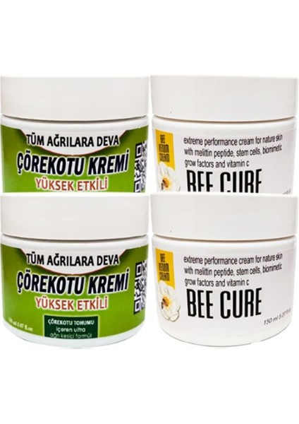 2 Adet Çörek Otu Kremi Orta Boy 100 ml Krem + 2 Adet Bee Cure Krem / 150 ml Sırt Bel Kas Diz Dirsek Masaj Seti