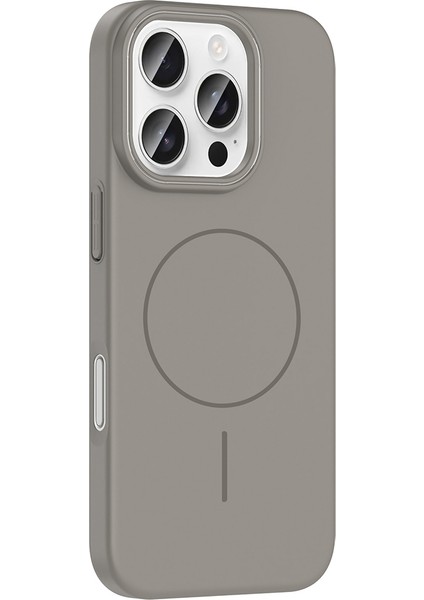 iPhone 16 Pro Max Kılıf Magsafe Şarj Özellikli Iktk Ruby Silikon Kapak - Gri modelleri
