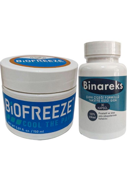 Biofreeze 150 ml Sırt Bel Diz Dirsek Iskelet Kas Agrilarina Teskin Edici Masaj Kremi + Binareks Erkeklere 30 Lu Pırostat Çuha Çiçeği Kaps