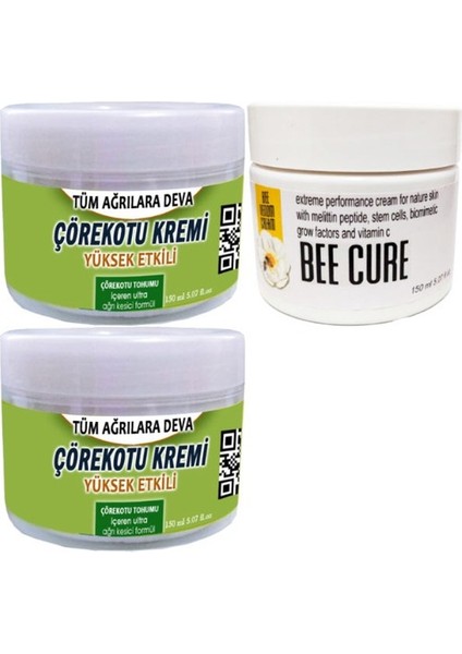 2 Adet Çörek Otu Kremi Büyük Boy 150 ml Krem + Bee Cure Krem 150 ml / Kas Diz Dirsek Sırt Bel Masaj Seti