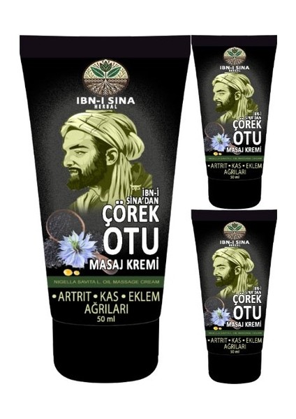 3 Adet Ibn-I Sina Çörek Otu Kremi 50 ml Sırt Bel Kas Diz Iskelet Agrilarina Harici Uygulama Teskin Edici Masaj Kremi