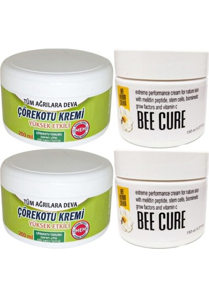 2 Adet Çörek Otu Kremi Büyük XL Boy200 ml Green + 2 Adet Bee Cure 150 ml Krem / Diz Dirsek Sırt Bel Kas Masaj Seti