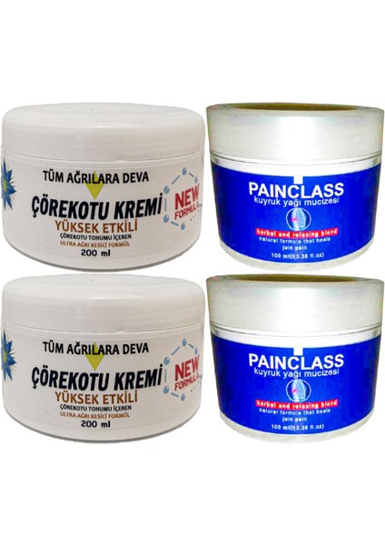 2 Tane Çörek Otu Kremi Xl Box Büyük Boy White Box 200 ml + Yanında 2 Tane Painclass Kuyruk Yağı 100 ml Kremi / Diz Dirsek Iskelet Sırt Bel Kas Agrilarina Masaj Seti - Secenek_variant_property : 2ye2