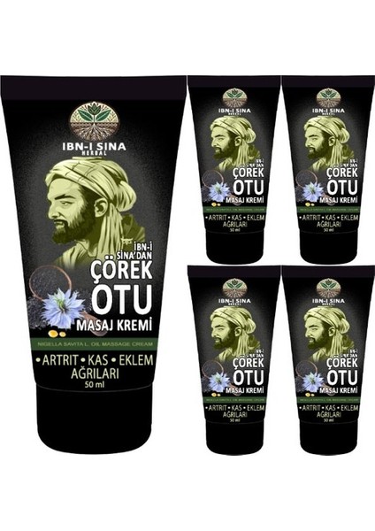 5 Adet Ibn-I Sina Çörek Otu Kremi 50 ml Sırt Bel Kas Diz Iskelet Agrilarina Harici Uygulama Teskin Edici Masaj Kremi