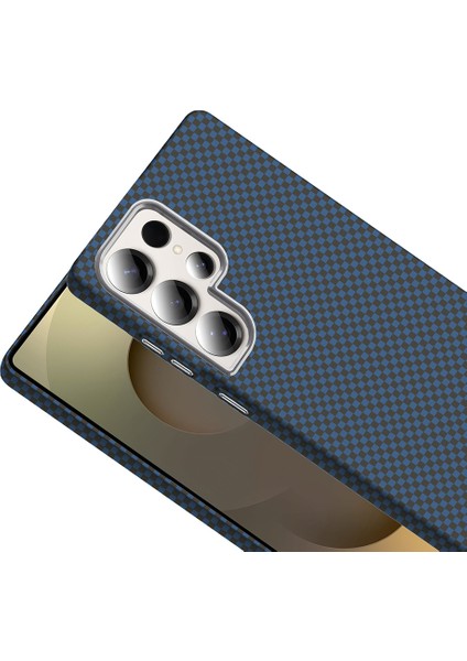Galaxy S25 Ultra Kılıf M-Safe Şarj Özellikli Karbon Fiber Görünümlü Iktk Gros Kapak - Desert Titanyu fırsatları
