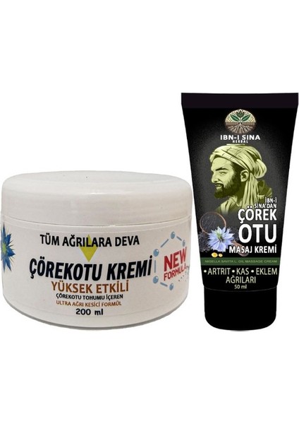 Çörek Otu Kremi Xlwhite Büyük 200 ml Krem + Ibn-I Sina Çörek Otu Kremi 50 ml / Sırt Bel Iskelet Diz Dirsek Kas Agrilarina Masaj Seti