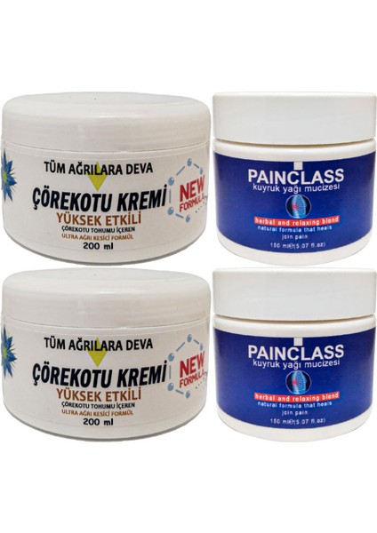 2 Adet Çörek Otu Kremi Xl Box Büyük Boy White 200 ml + Yanında 2 Adet 150 ml Painclass Kuyruk Yağı Kremi / Diz Dirsek Iskelet Sırt Bel Kas Agrilarina Masaj Seti - Secenek_variant_property : 2ye2