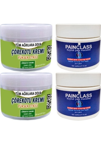 2 Adet Çörek Otu Kremi 150 ml Büyük Boy Krem + 2 Adet Painclass Kuyruk Yağı Kremi 150 ml / Kas Diz Dirsek Sırt Bel Iskelet Agrilarina Masaj Seti
