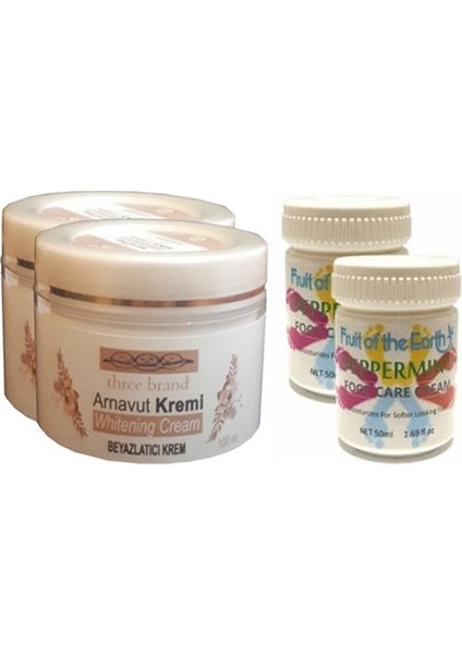Hintohu Three Brand 100 ml Arnavut Aklık Kremi 2 Adet + Foot Care Cream Cooling Peppermint 50ML Ayak Bakım Kremi Nane Ferahlığı ve Kokusu 2 Adet