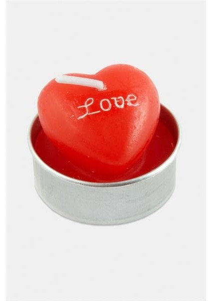 Love Yazılı Kırmızı Kalp Mum