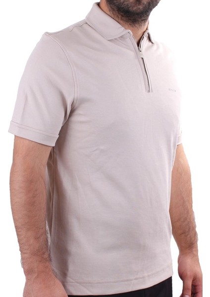 Twister 2298 Bej Günlük Kısa Kol Normal Kesim Pamuklu Fermuarlı Polo Yaka Erkek Tişört