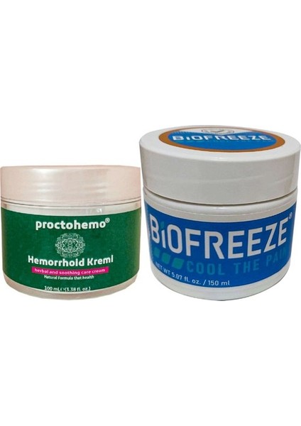 Proctohemo 100 ml Hemor.roidin Kremi + Biofreeze Cool The Pain Cream 150 ml Sırt Bel Diz Dirsek Iskelet ve Kas Agrilarina Teskin Edici Masaj Kremi