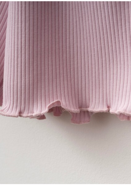 Kız Çocuk Pamuklu Pembe Deniz Yıldızı Nakışlı Crop Şort Takım - Ribana Kumaş modelleri