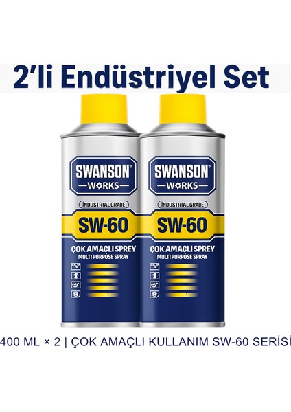 Swanson Sw-60 400 ml ×2'li Set – Motor, Kapı, Zincir Yağlayıcı ve Pas Temizleyici Sprey | Endüstriyel Seri