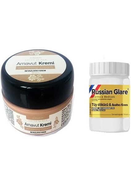 Whitening Cream 50 ml Arnavut Kremi Aklık Kremi 1 Adet + Russıan Glare Tüy Dökücü Azaltıcı Merhem 50ML 1 Adet