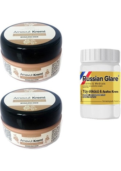 Whitening Cream 50 ml Arnavut Kremi Aklık Kremi 2 Adet + Russıan Glare Tüy Dökücü Azaltıcı Merhem 50ML 1 Adet