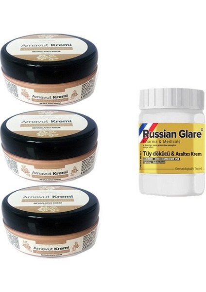 Whitening Cream 50 ml Arnavut Kremi Aklık Kremi 3 Adet+ Russıan Glare Tüy Dökücü Azaltıcı Merhem 50 ml 1 Adet