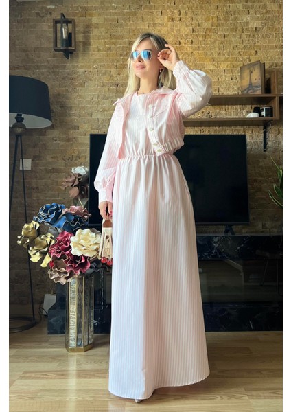 Kadın Yazlık Pamuklu Jile Elbise ve Ceket Ikili Takım - Şık ve Rahat Kombin