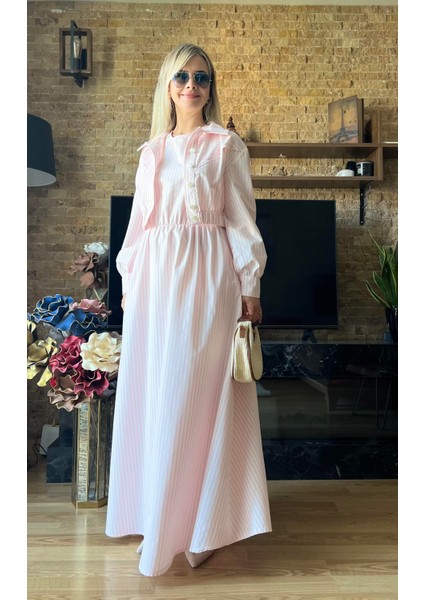 Kadın Yazlık Pamuklu Jile Elbise ve Ceket Ikili Takım - Şık ve Rahat Kombin indirimleri