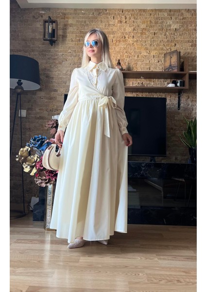 Gold Düğme Detaylı Yandan Bağlamalı Poplin Elbise Tesettür Uyumlu Bağlamalı Elbise fırsatları