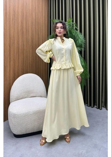 Premium Kalite Tncl (Ince Jean) Kumaş Ikili Takım Tesettür Uyumlu Gömlek Etek Ikili Takım