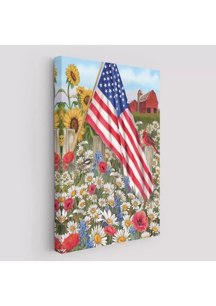 Güzel Bahçe Içierisindeki Amerka Bayrağı Duvar TABLOSU-6278