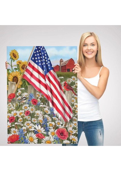 Güzel Bahçe Içierisindeki Amerka Bayrağı Duvar TABLOSU-6278 modelleri