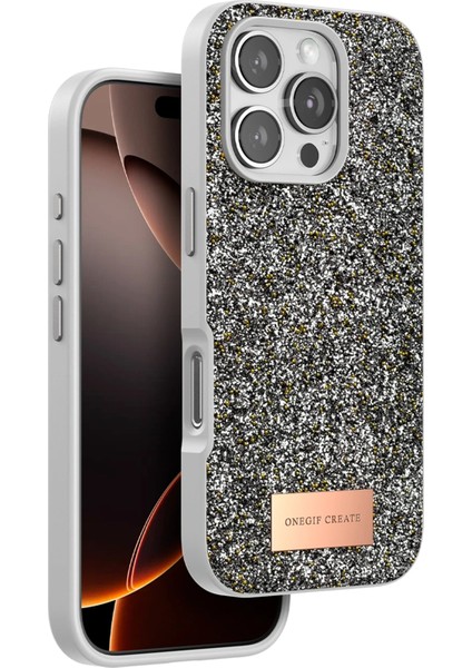 Onegif Iphone 16 Pro Max Bright Simli Kapak - Gümüş Mrayd