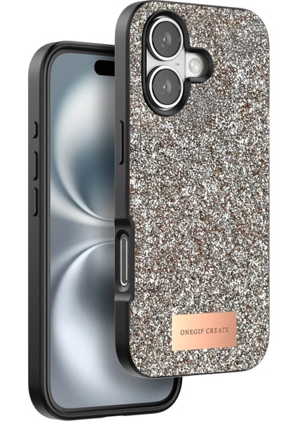 Onegif Iphone 16 Plus Bright Simli Kapak - Gold Mrayd