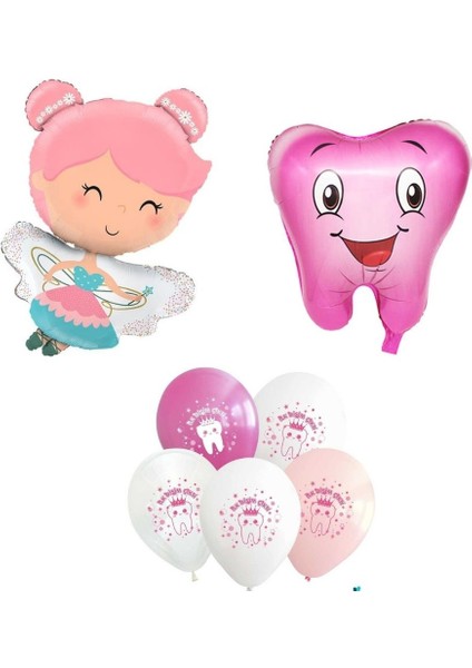 Ilk Dişim Çıktı Diş Perisi Pembe Folyo Balon Set