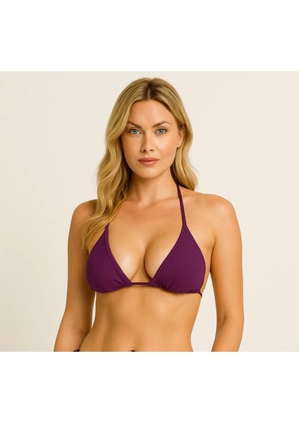 Kadın Mürdüm Üçgen Bikini Takımı Ayarlanabilir Bağlamalı Üst ve Alt