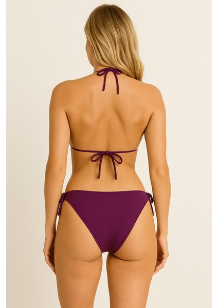 Kadın Mürdüm Üçgen Bikini Takımı Ayarlanabilir Bağlamalı Üst ve Alt