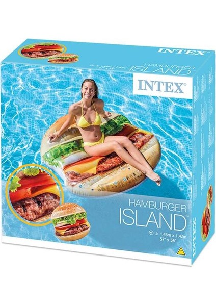 Hamburger Şekilli Dev Şişme Ada Yatak – 145X142 cm Renkli Havuz Keyfi Için Eğlenceli Tasarım modelleri